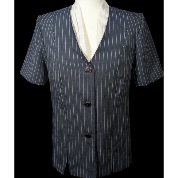 Vintage BFA Classics Pinstripe Blazer With Faux Undershirt Collar Accent - Picture 1 of 8